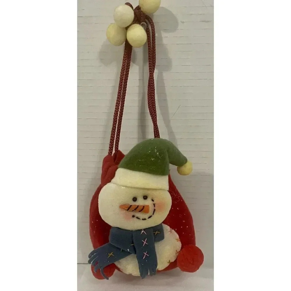 Snowman With Green Hat‎ And Green Scarf Gift Bag Ornament ￼Christmas 10” Hanging